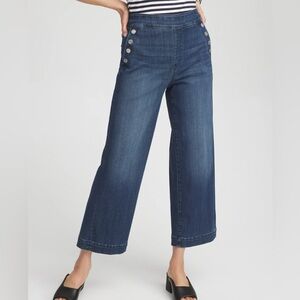 Chicos wide leg ankle and button pull on denim